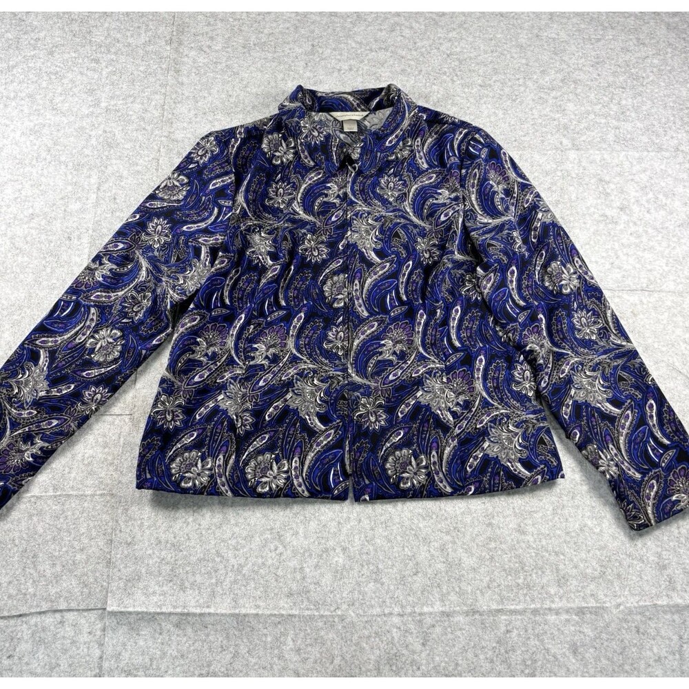 Vintage Christopher & Banks Blue Purple Paisley Floral Full Zip Jacket Womens L